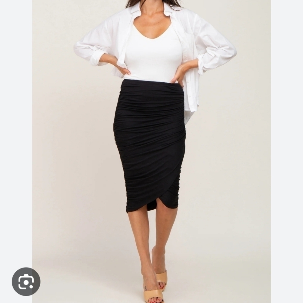 Stem Womens Black Lyocell Ruched Midi Skirt Size XS